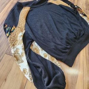 FREE People XS Puff Crop Top Accent Sleeve Boho Festival Waffle Bohemian Shirt